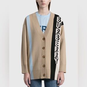 Burberry Logo Merino Wool Blend Jacquard Women's Cardigan Size Small
